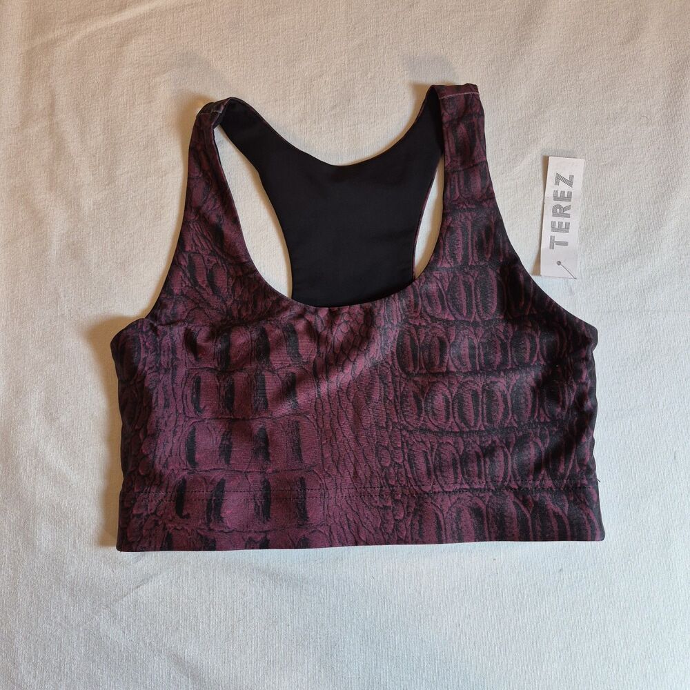 Terez Women's Sport Bra Size S Burgundy Croc Print NO CUPS